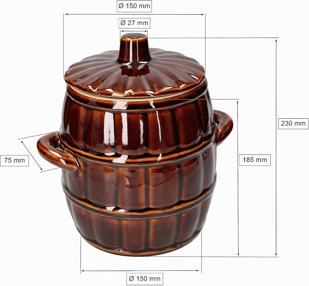 KOTARBAU® Steinguttopf 3,2 L Gärtopf Sauerkrauttopf Gurkentopf Einmachtopf aus Steinzeug mit Deckel