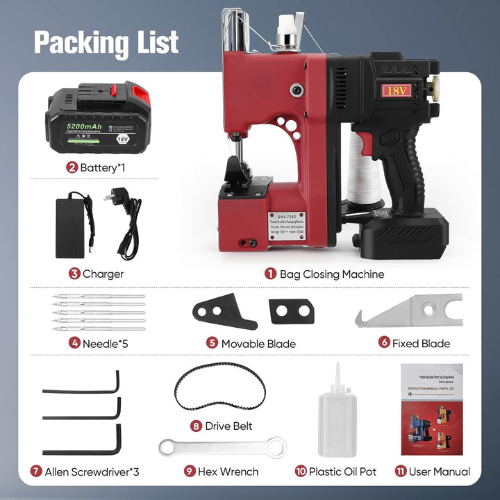 Electric Bag Sewing Machine Portable Bag Sealing Machine Industrial Portable Sewing Machine for Fabr