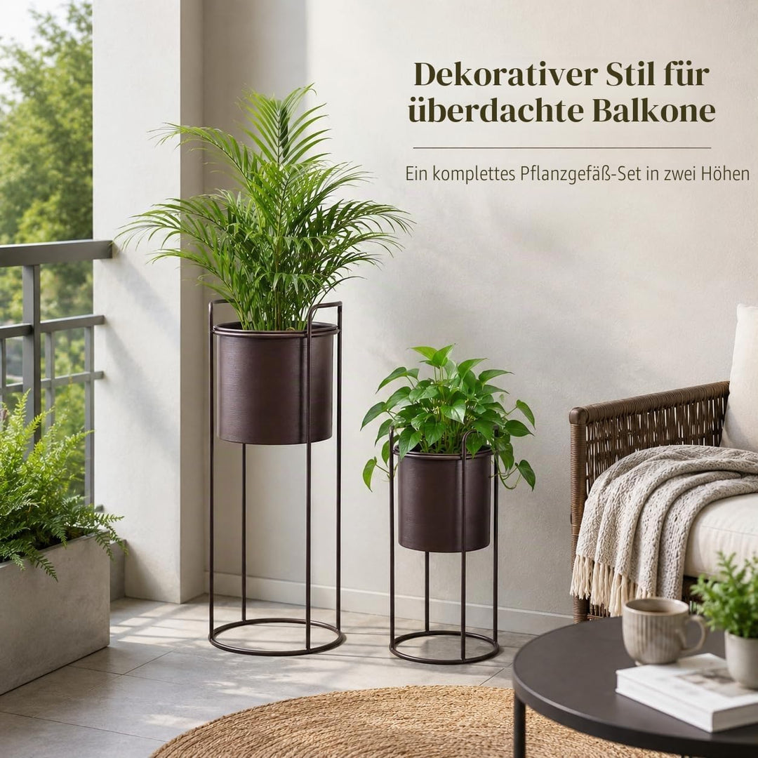 TRIROCKS Set aus 2 Metall-Pflanzständern mit Blumentopf 70 cm & 45 cm Blumenständer für Innen- und A