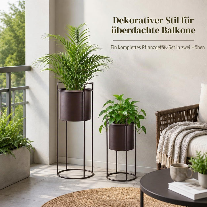 TRIROCKS Set aus 2 Metall-Pflanzständern mit Blumentopf 70 cm & 45 cm Blumenständer für Innen- und A
