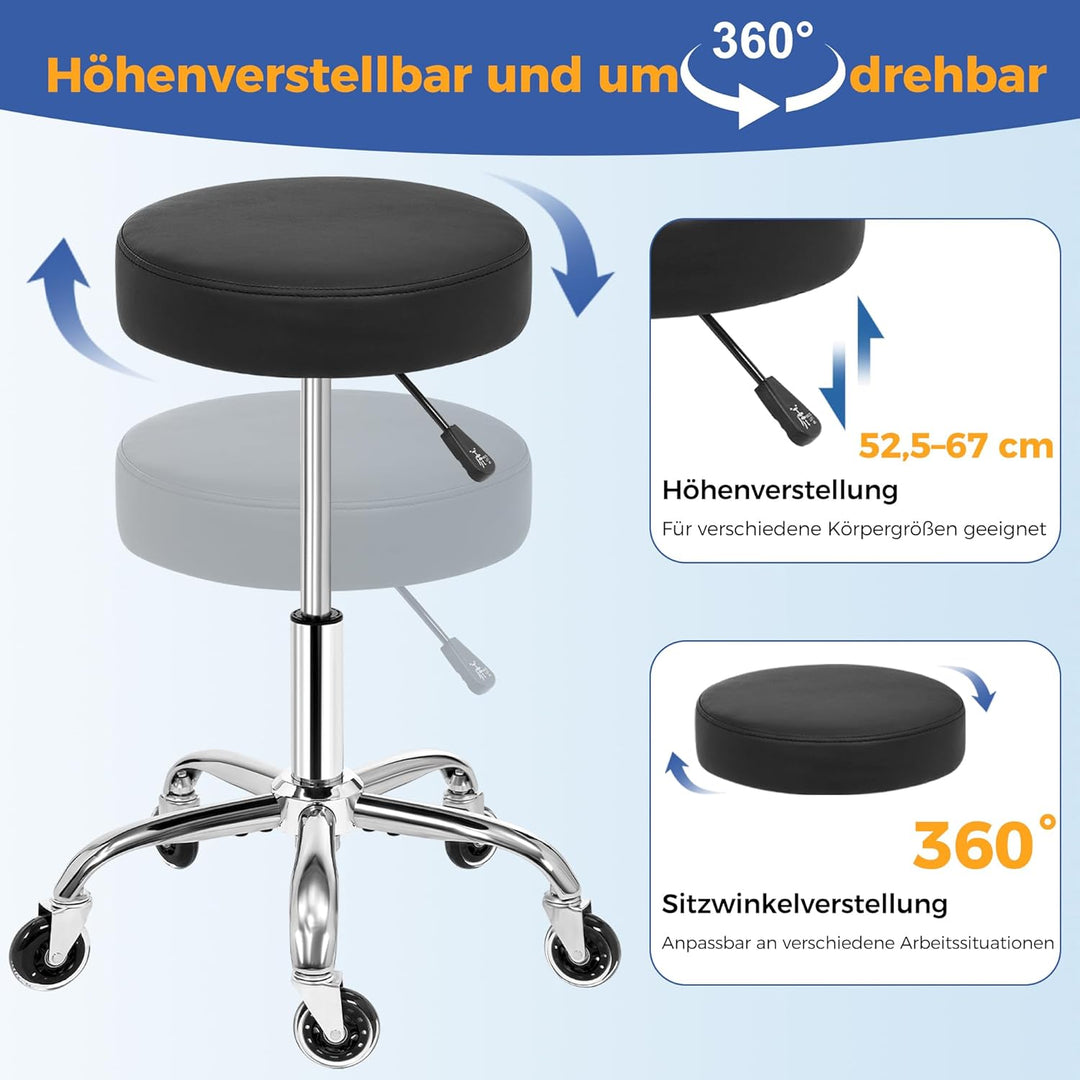ANWBROAD Rollhocker höhenverstellbar mit Rollen 360° Drehhocker Hocker, Arbeitshocker bis 205 kg bel