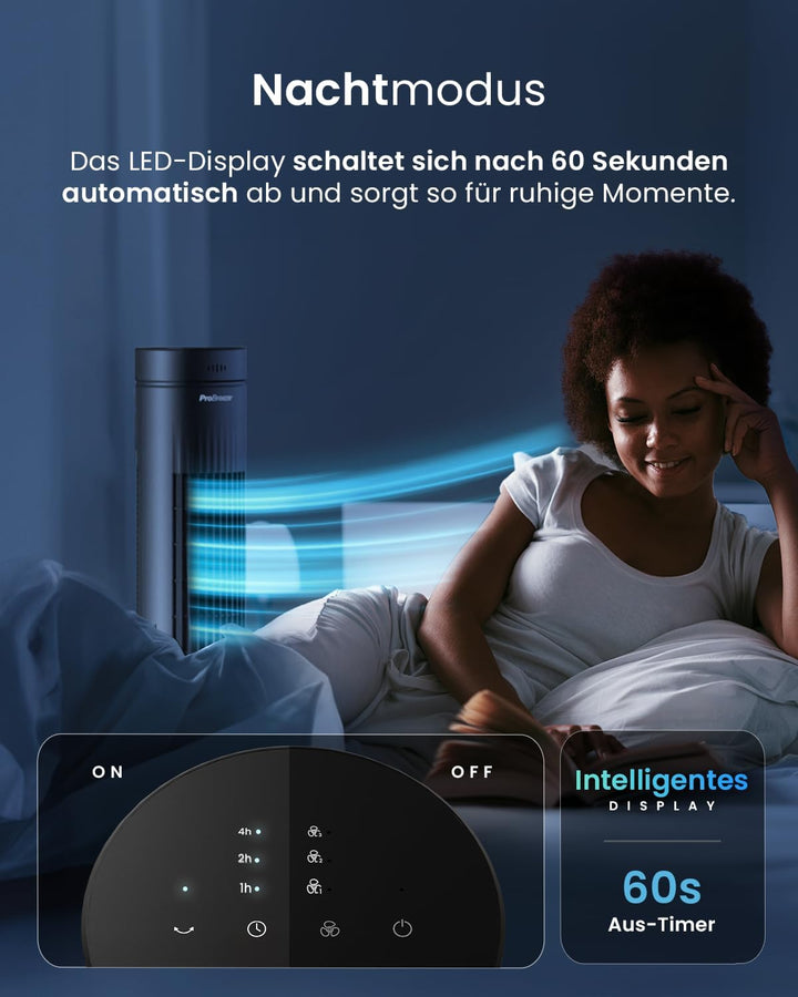 Pro Breeze Oszillierender Turmventilator - 76 cm Höhe, 70 Grad Oszillation, Säulenventilator mit 3 G