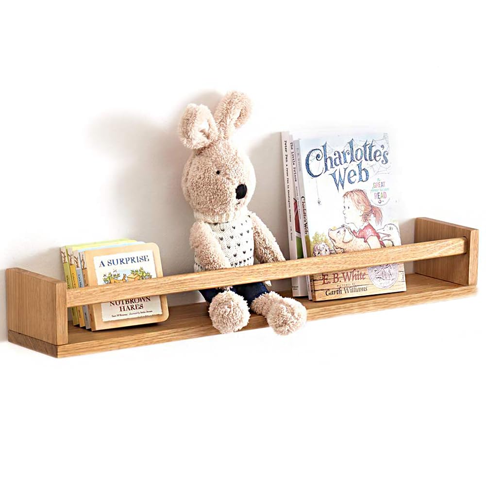 Wandregal Kinderzimmer Holz Bücherregal Wand, 60cm Wandregal Eiche Massiv für Kinderzimmer, Eiche Sc
