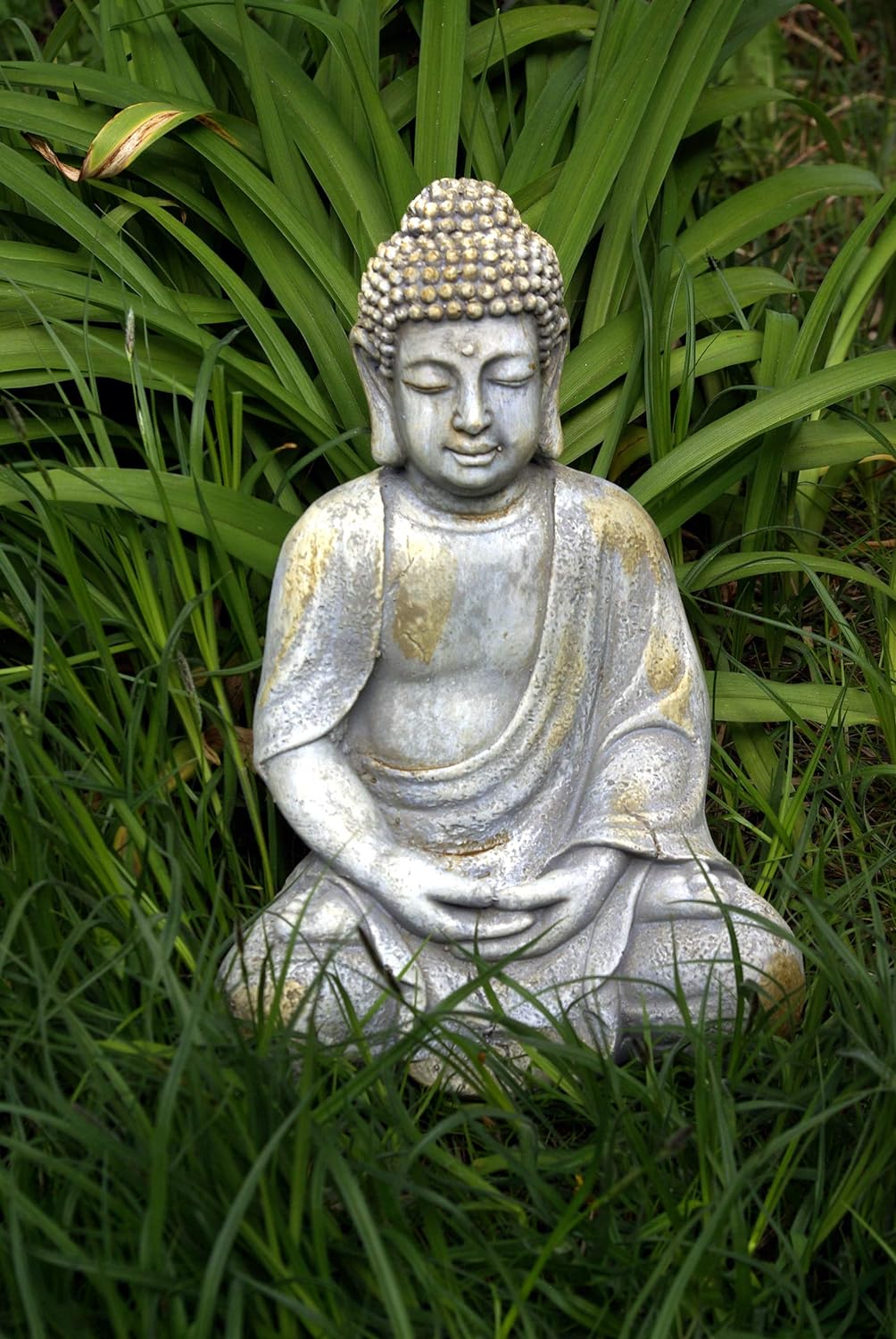 GeKi Trend Buddha Garten Figur 30,5 cm gross frostfest wetterfest grau Antik Stein-Optik Deko