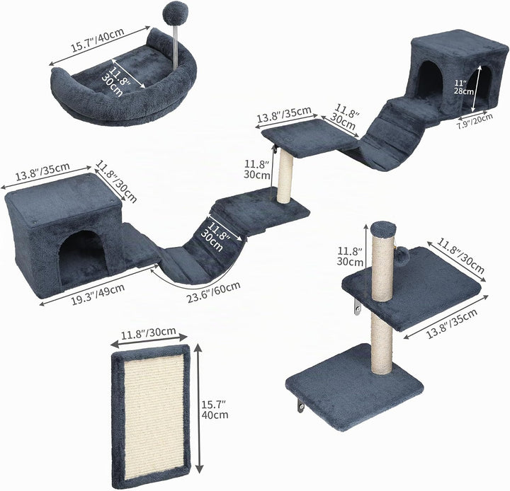 YITAHOME 8 PCS Katzenkletterwand-Set, Stabiles Plüsch-Klettergerät für Katzen, Katzenklettergerüst S