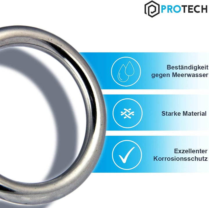 PROTECH 5 Stück O-Ring Edelstahlringe - Ring 6x45mm Rundringe aus rostfreiem Edelstahl A4 V4A geschw