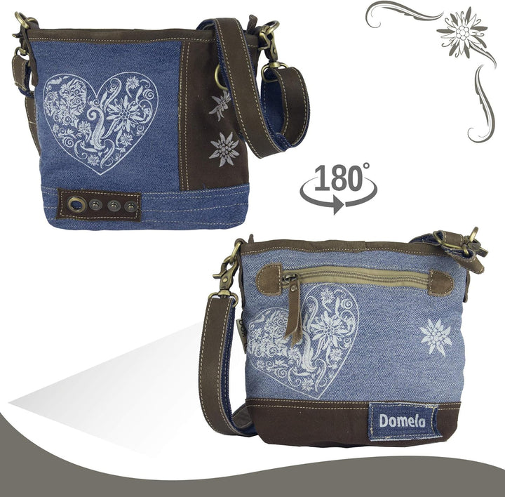 Domelo Trachtentasche. Kleine Oktoberfest Umhängetasche. Crossbody Bag mit Herz & Trachten Motiv. Da