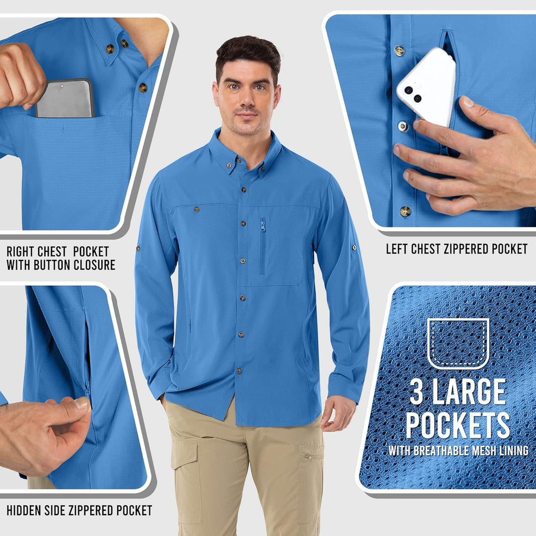 Outdoor Ventures Hemd Herren Safari UPF50+ UV Schutz Langarm Wanderhemd Outdoorhemd Funktionshemd At