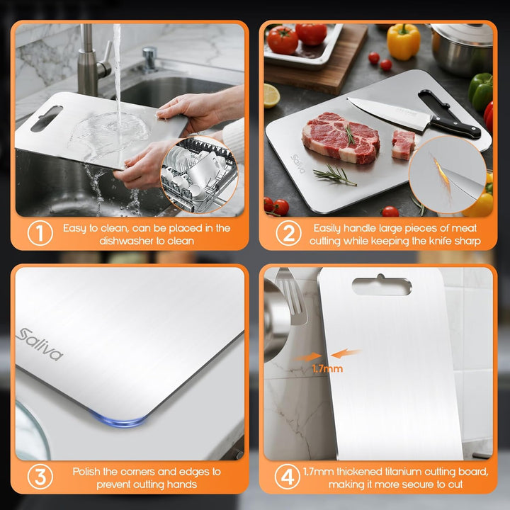 Titan Schneidebrett, Edelstahl Titanium Cutting Board, BPA-freies Doppelseitiges Lebensmittel Grade