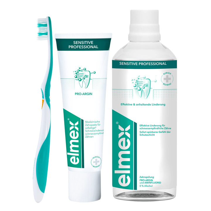 elmex Set Sensitive Professional mit Zahnpasta, Mundspülung & Zahnbürste 3 Stück (1er Pack) Set mit