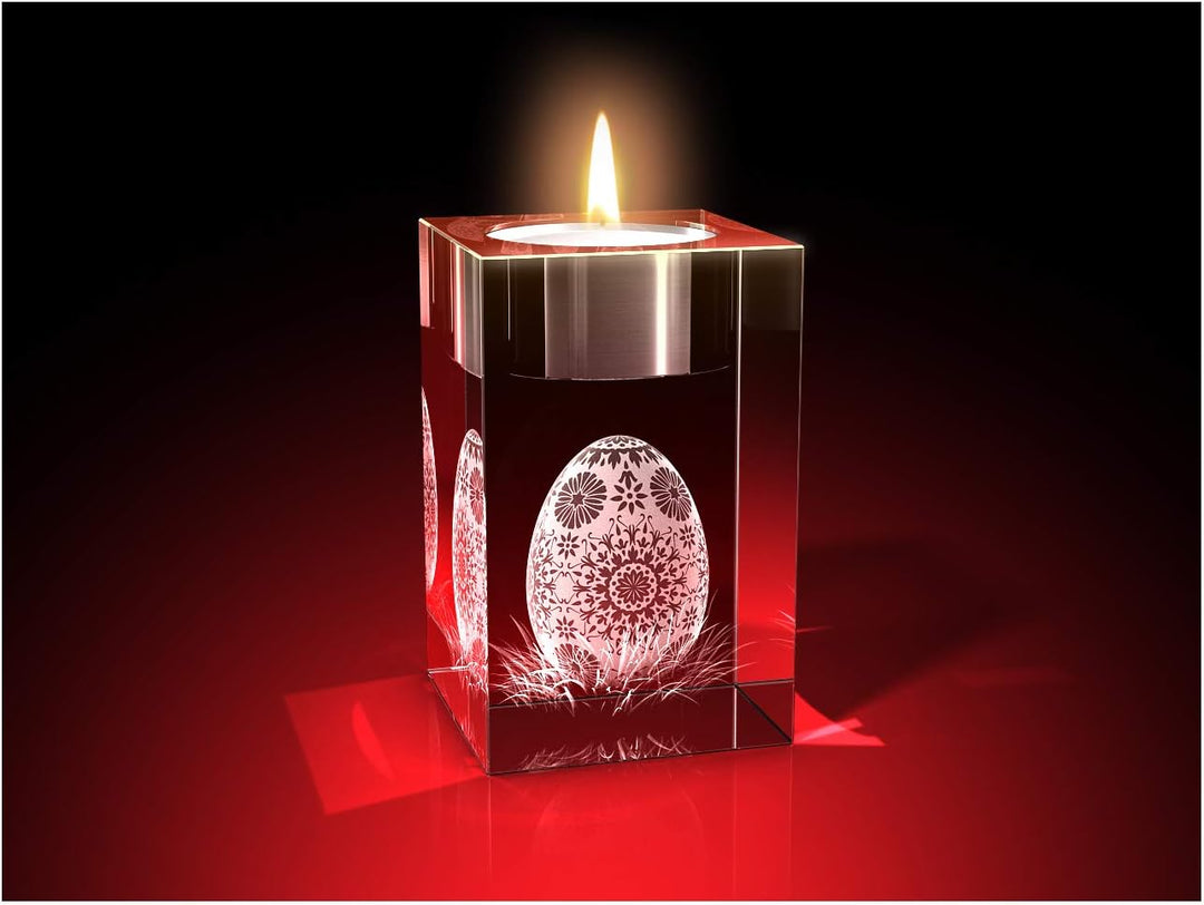 GLASFOTO.COM, Osterei mit sorbischen Mustern Teelicht, 50 x 80 x 50 mm, Kristallglas 3D Innengravur