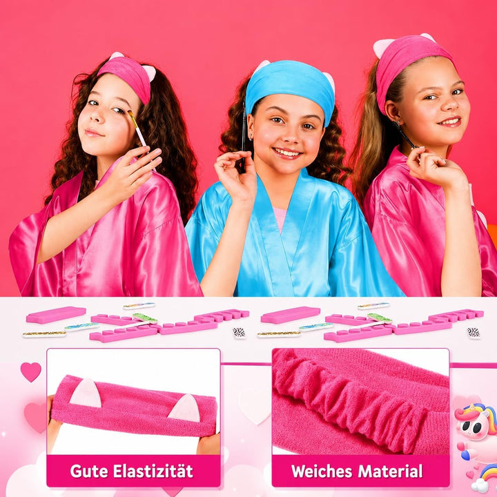 LYCN 10 Stück Spa Bademantel Mädchen, Satin Kimono Bademantel mit 10 Seiden-Augenmasken und 10 Haarb