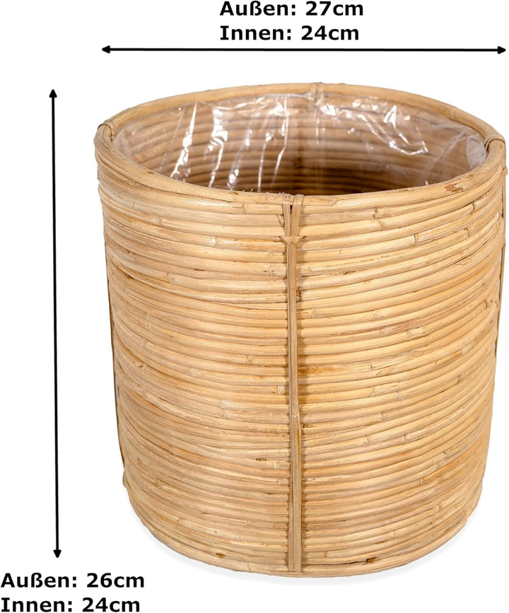 DARO DEKO Rattan Korb Topf Ø 27 x 26cm rund mit Einsatz Blumentopf geflochten Aufbewahrungskorb Über