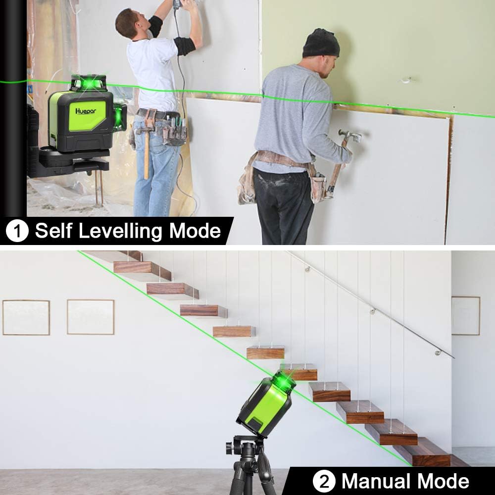 Huepar 902CG 2 x 360 Kreuzlinienlaser Grün, 360 Grad Linienlaser Selbstnivellierenden Laser Level mi
