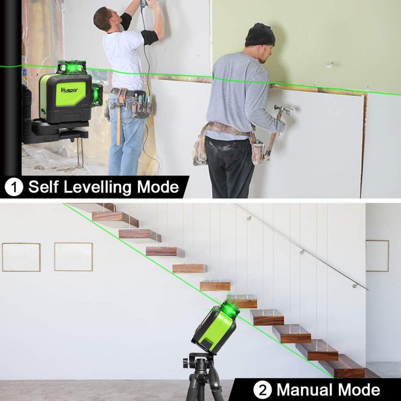 Huepar 902CG 2 x 360 Kreuzlinienlaser Grün, 360 Grad Linienlaser Selbstnivellierenden Laser Level mi