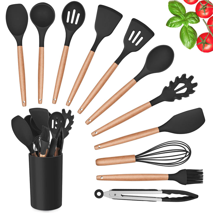 Herogo Küchenutensilien Set, 12 Stück Silikon Küchenhelfer Kochbesteck Set mit Halter, Hitzebeständi
