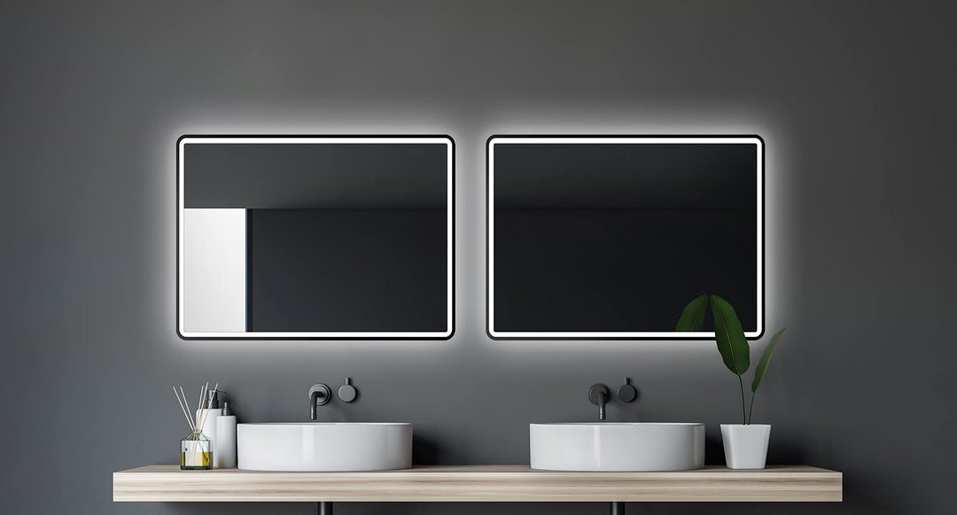 Talos LED Badspiegel 80x60 cm Badezimmerspiegel mit Beleuchtung matt schwarzer Aluminiumrahmen Wands