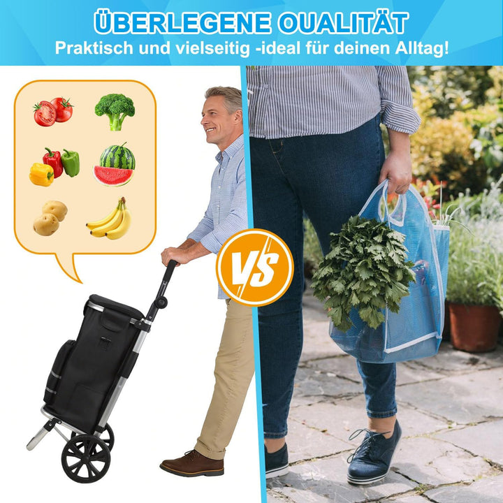 Einkaufstrolley klappbar mit Kühlfach | 50kg belastbar & Grosses Volumen | Leichter Einkaufswagen mi