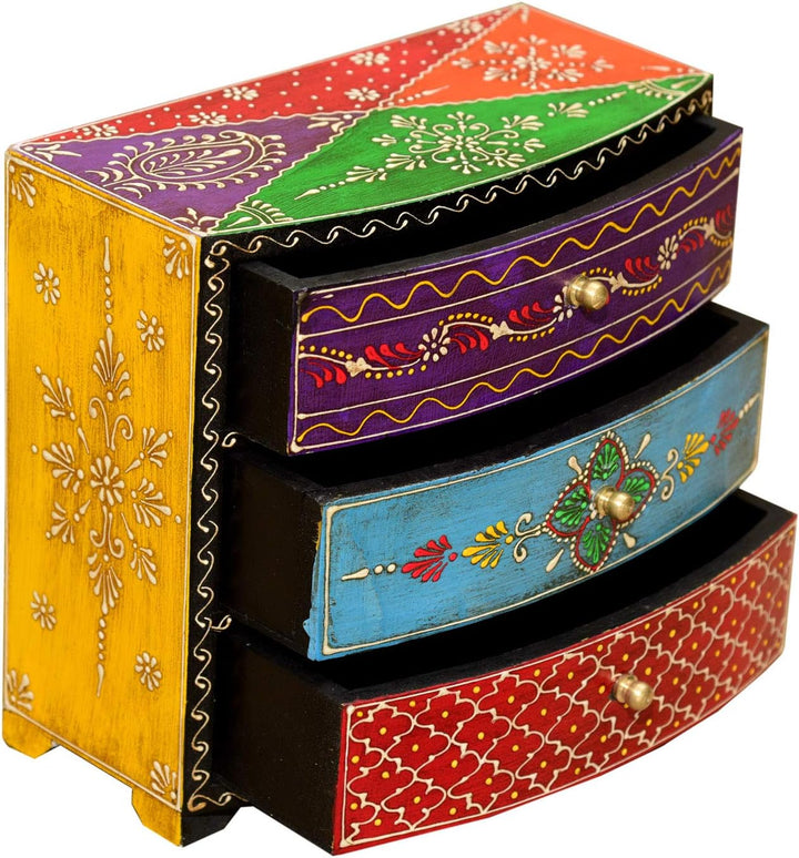 Casa Moro Orientalische Mini-Kommode handbemaltes Holz-Kästchen Manara mit 3 Schubladen bunt 24x11x2