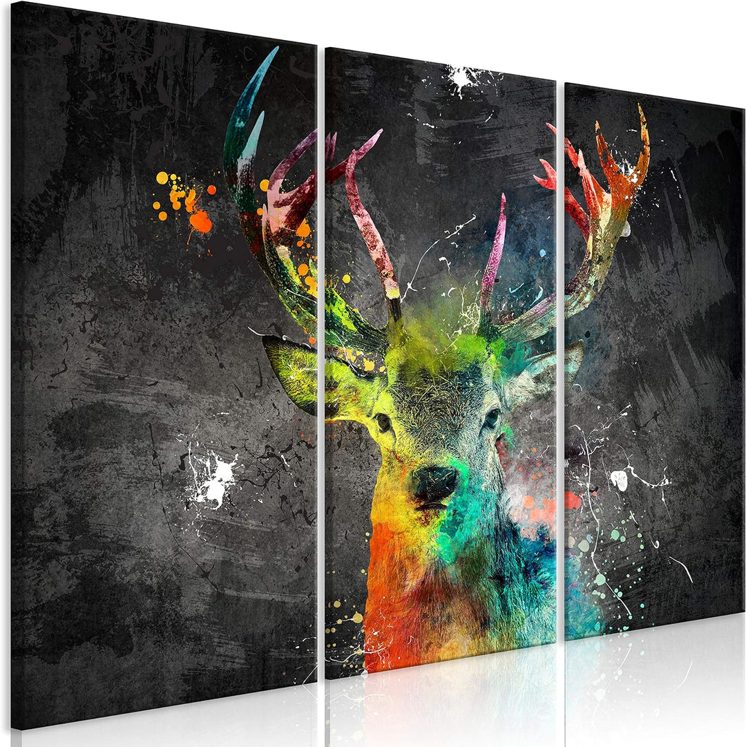 murando - Bilder Hirsch 120x80 cm Vlies Leinwandbild 3 Teilig Kunstdruck modern Wandbilder XXL Wandd