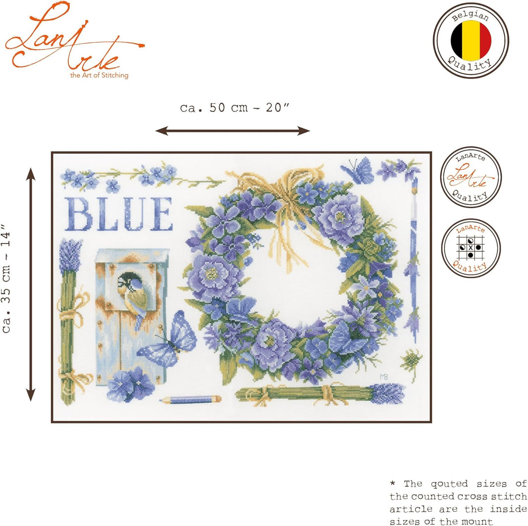Lanarte Zählmusterpackung Lavendelkranz mit Blaumeise Aida Kreuzstichpackung, Baumwolle, Mehrfarbig,
