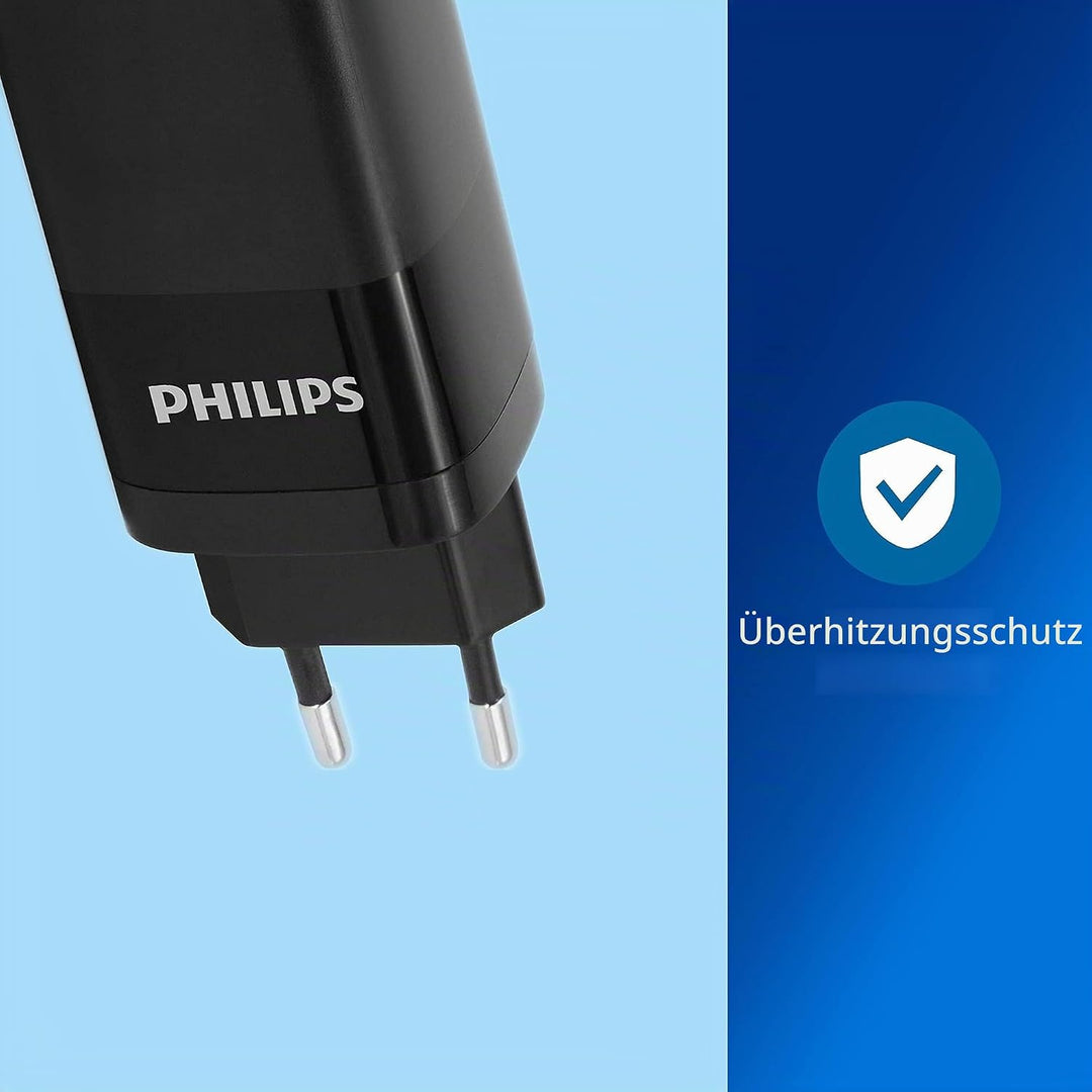 PHILIPS DLP2681/12 - Netzladegerät mit 65W Ausgangsleistung - USB-A- und USB-C-Zweifachausgang - Sch