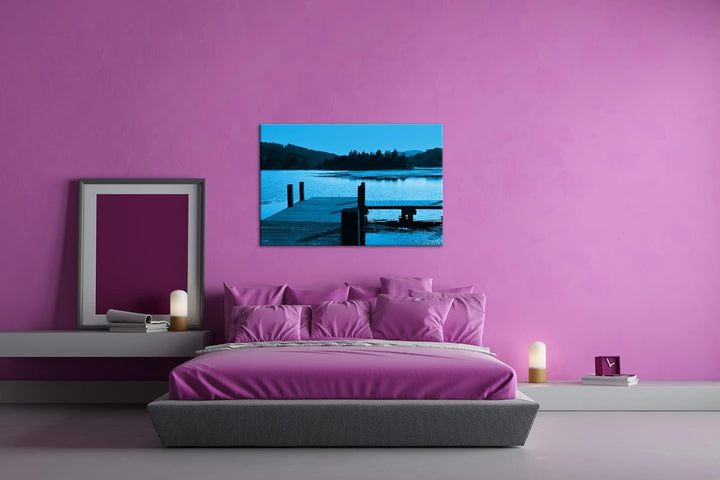 deyoli Atemberaubender Bootssteg Format: 80x60 Effekt: Monocrome Blau als Leinwandbild, Motiv fertig