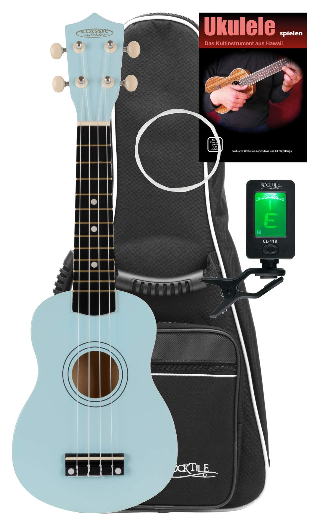 Classic Cantabile US-50 BL Sopranukulele Set - Ukulele mit 12 Bünden - Komplett-Set inkl. Tasche, St
