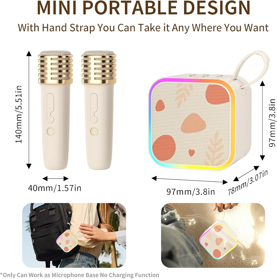Mini Karaoke-Maschine 2 kabellose Mikrofone, tragbare Bluetooth Karaoke-Lautsprecher mit Tragegriff