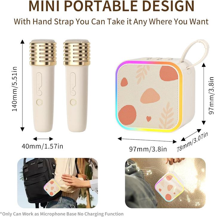 Mini Karaoke-Maschine 2 kabellose Mikrofone, tragbare Bluetooth Karaoke-Lautsprecher mit Tragegriff