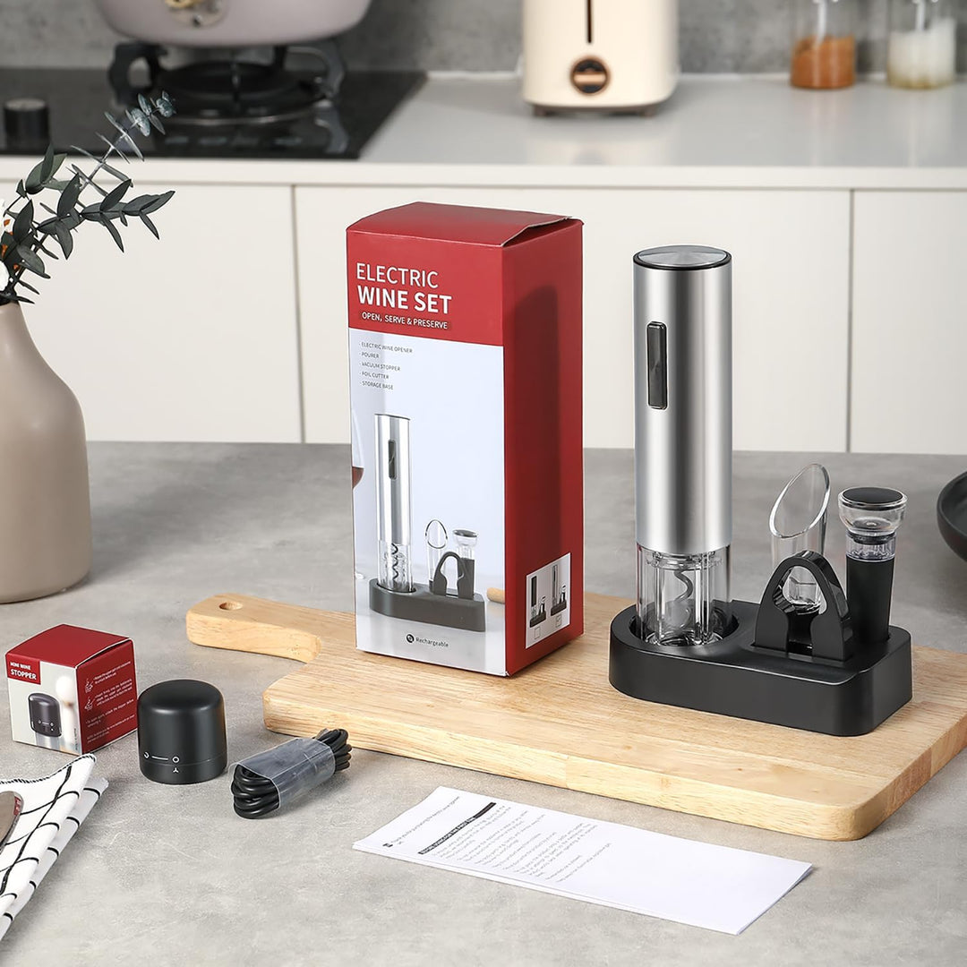 ZOYIDOUX 7-in-1 elektrischer weinkorkenzieher-Geschenkset Edelstahl, elektrischer Weinöffner mit Bas