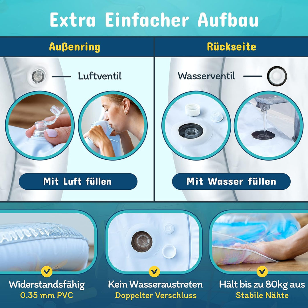 NouBaby® Wassermatte-Baby BPA-frei XXL I Einzigartiges Baby-Spielzeug ab 3, 6 und 9 Monate als Wasse