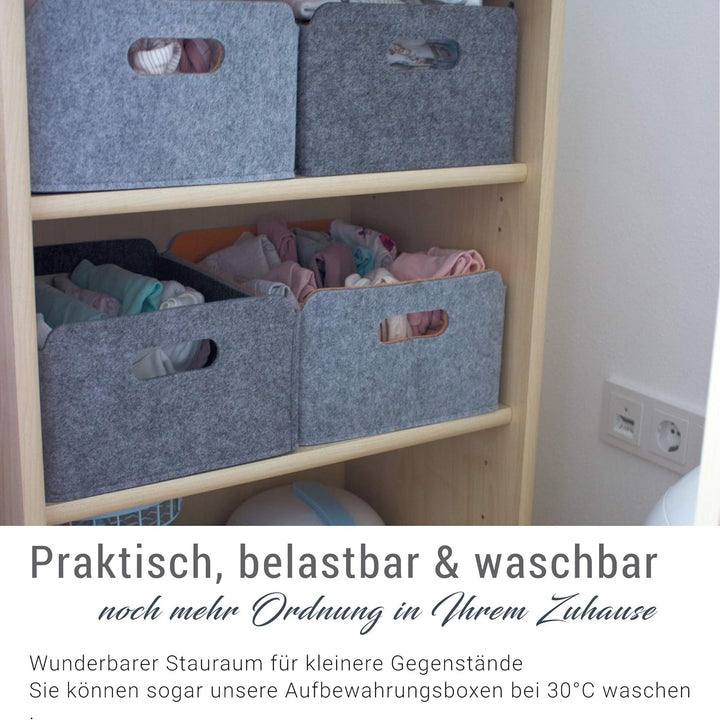 Luxflair 3er Set Faltbarer Aufbewahrungskörbe aus waschbarem Filz Graumeliert/grün, 30x24x15cm. Ordn