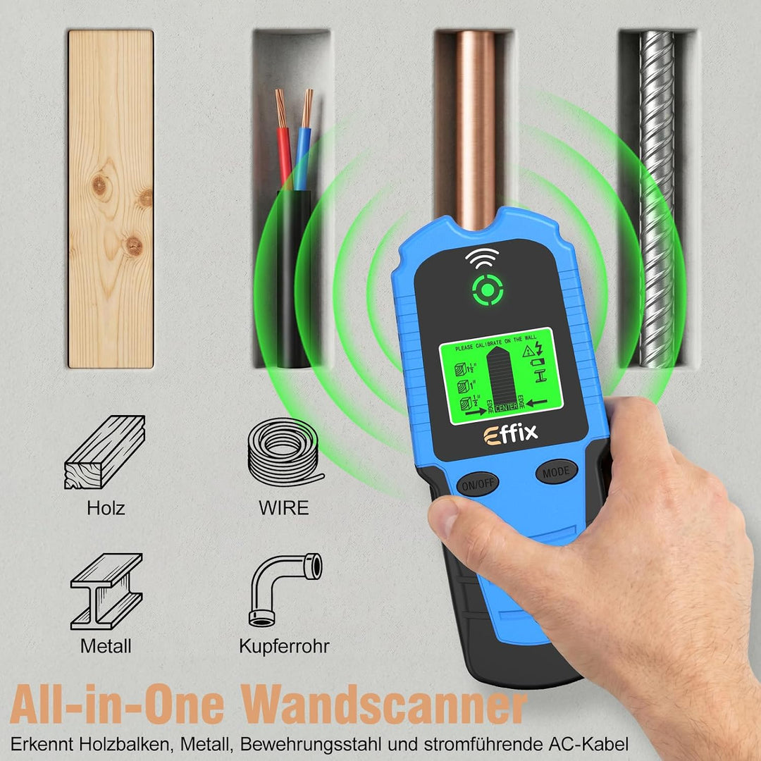Effix Leitungssuchgerät Wandscanner - Multifunktionaler Wanddetektor Bolzenfinder mit Smartem Sensor