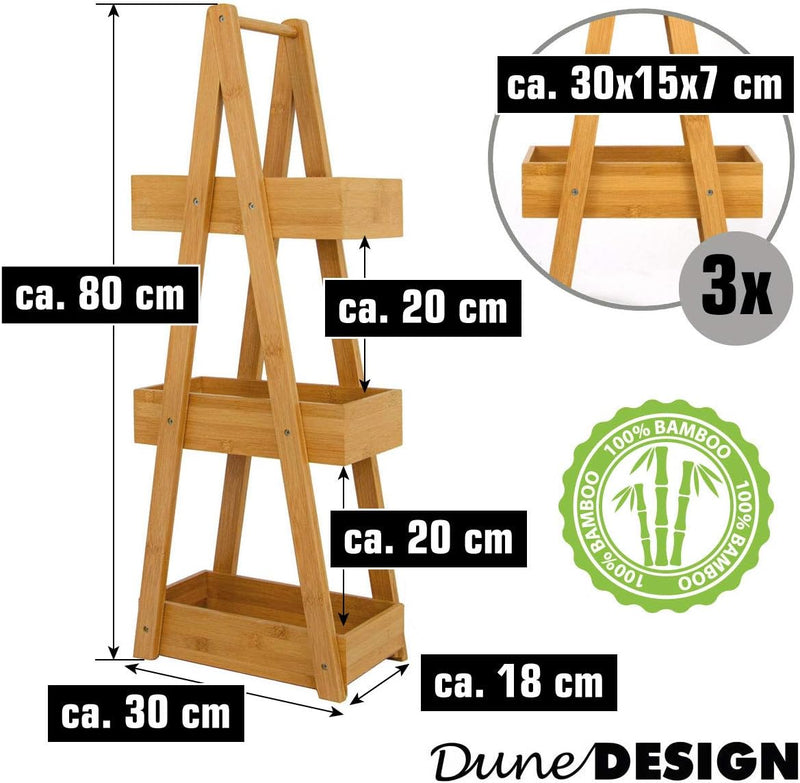 DuneDesign 100% Bambus Badregal mit 3 Körben - 30x18x80 Küche Bad WC - Holz Regal für Badezimmer Bam