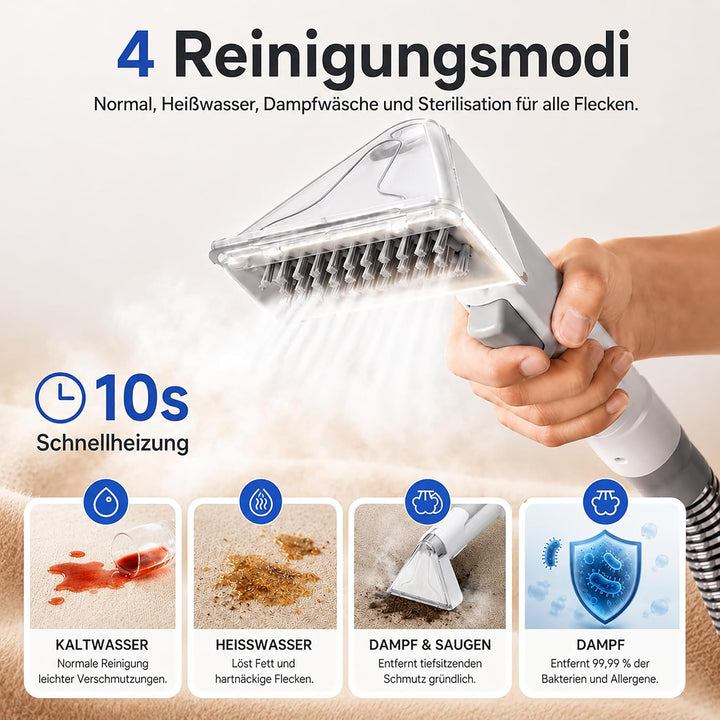 SIMPLUS Polsterreiniger Gerät, Waschsauger Teppich- &amp; Polsterreiniger mit 65°C Heisswasser/100°C Dam