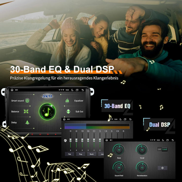 9’’ DAB Autoradio Android 14 für Golf 5/6, VW T5, Polo 6R, 4GB+64GB Wireless CarPlay, Android Auto,