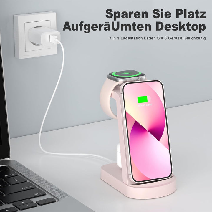 Kabellose Ladestation,Wireless Charger 3 In 1 induktive Kabelloses Ladegerät mit 18W Adapter,kompati