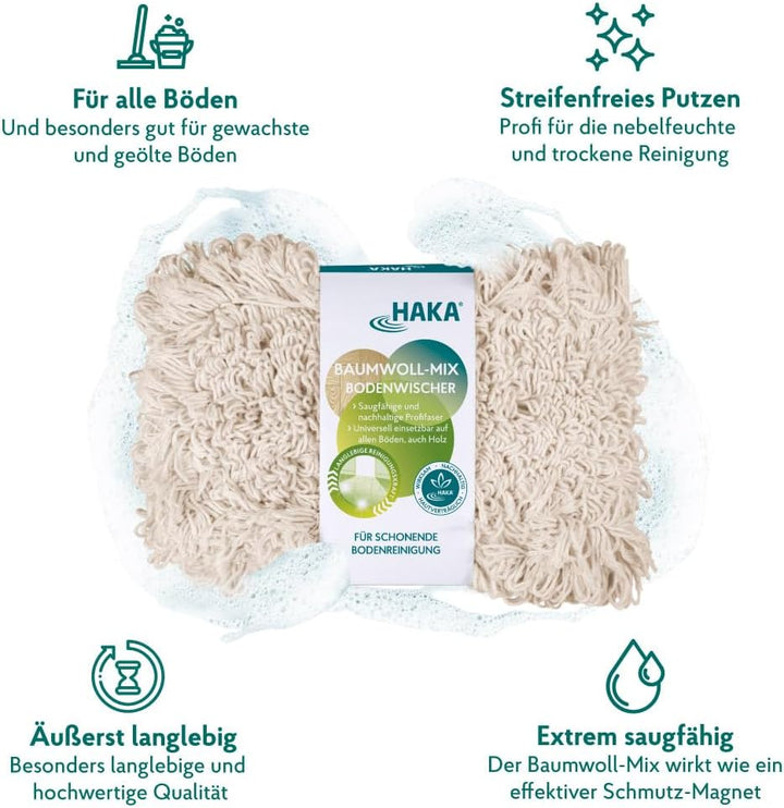 HAKA Wischmopp-Bezug, 1 Stück, für Parkett, Kork & empfindlichen Böden, nebelfeucht & trocken, saugs