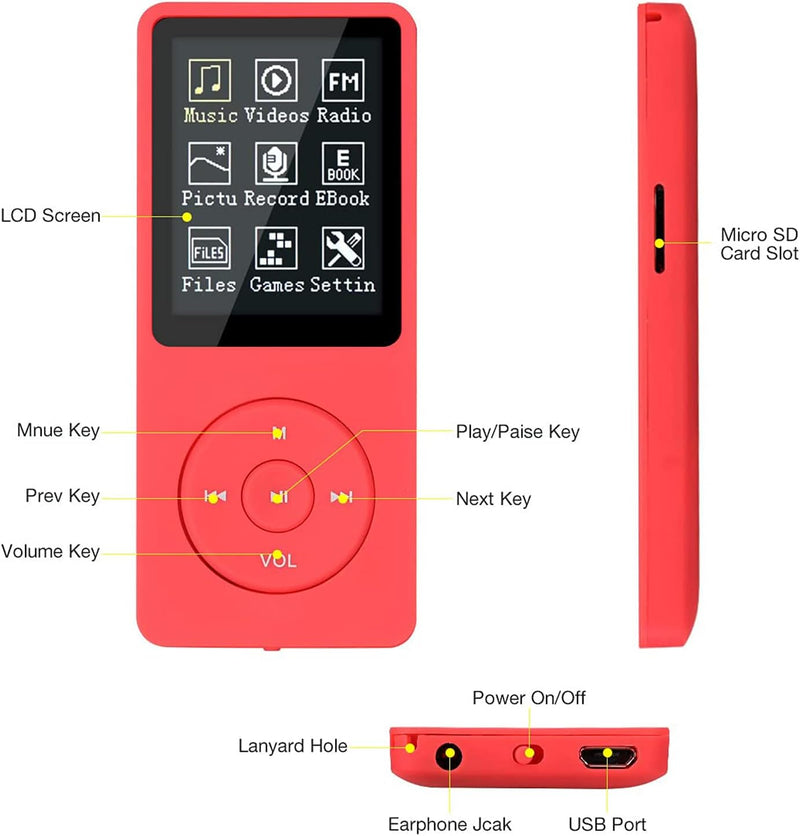 MP3-Player, MP3/MP4 digitaler Musik-Player, Lychee Upgrade, 8 GB, tragbarer HiFi-Sound, Musik-Player