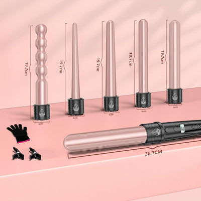 NWOUIIAY 6-in-1 Lockenstab-Set mit Keramikbeschichtung Vielseitige Lockenstäbe mit Austauschbaren Au