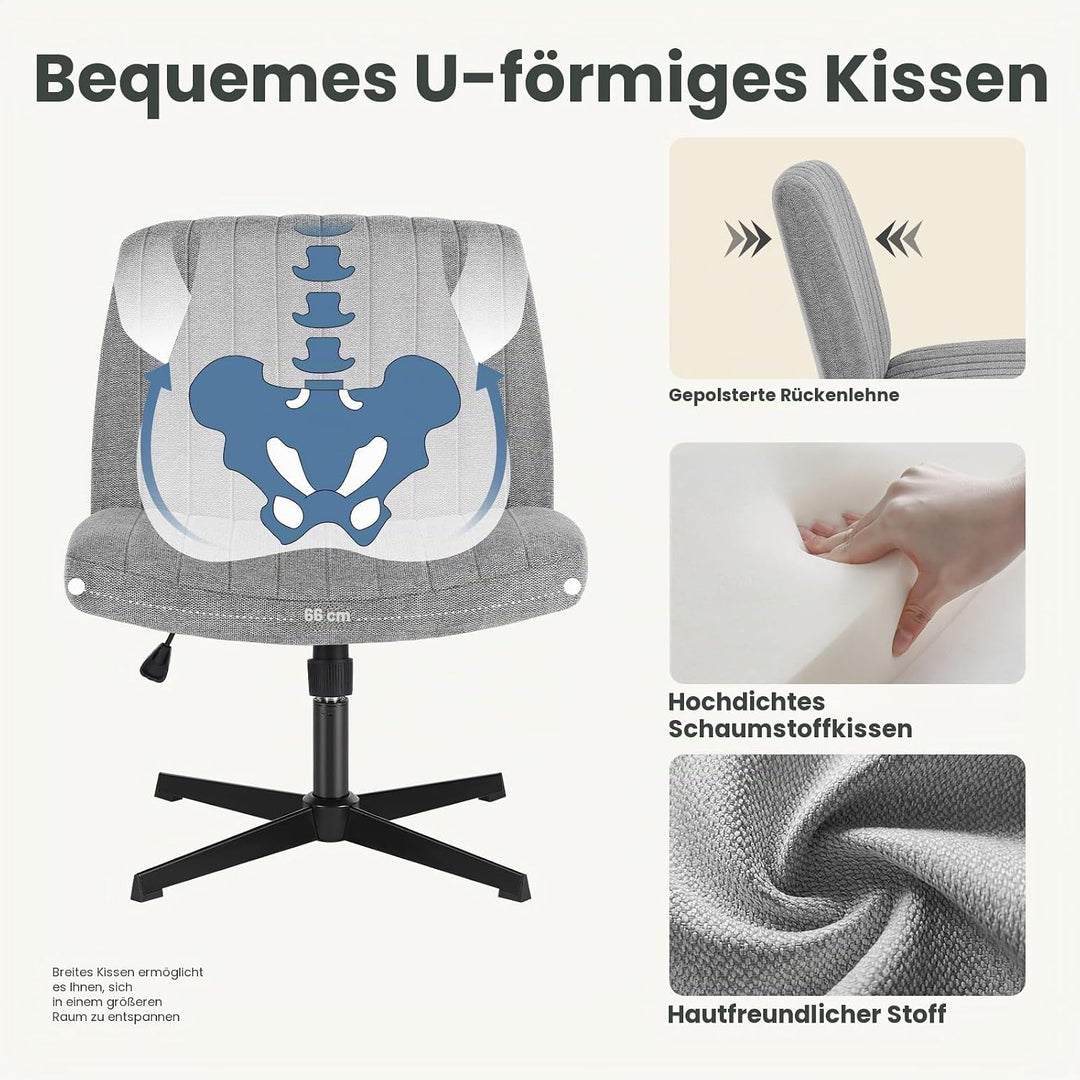 DUMOS Cross Legged Bürostuhl, Armloser Breiter Schreibtischstuhl Keine Räder, Moderner Home Office S