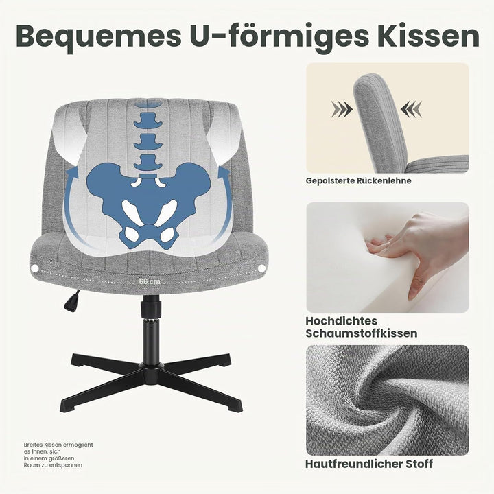DUMOS Cross Legged Bürostuhl, Armloser Breiter Schreibtischstuhl Keine Räder, Moderner Home Office S