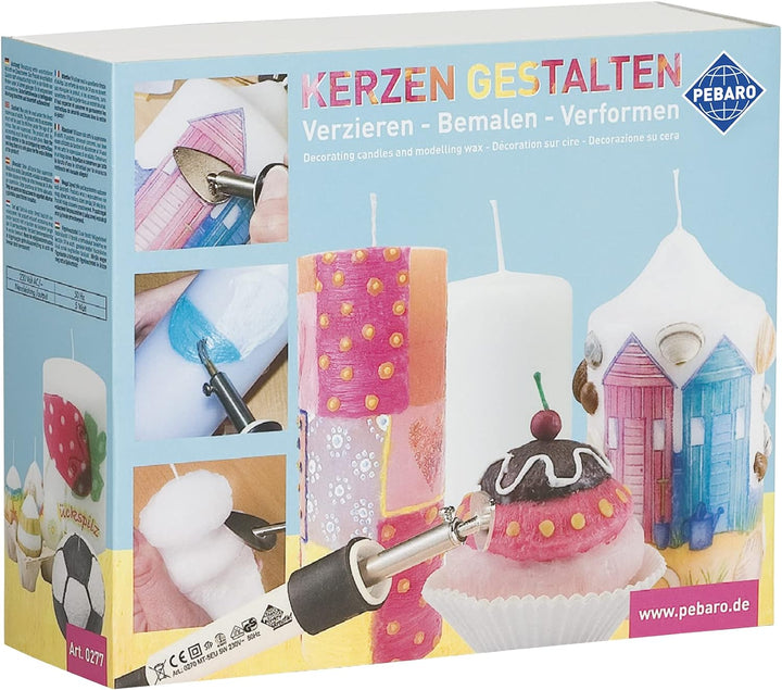 Pebaro 0277 Geschenkset zum Verzieren von Kerzen inkl. Kerzenkolben, Minibügeleisen, Messingbürste,