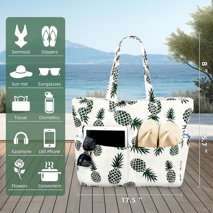 AUMTISC Strandtasche Geräumig Familie, 40L Grosse Badetasche Damen mit Reissverschluss Reisetasche E