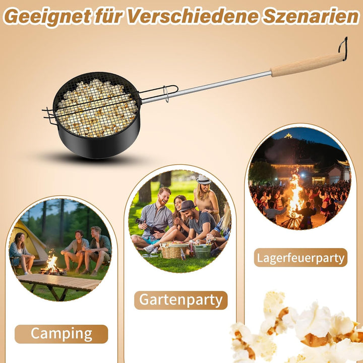 Popcorn Maker Lagerfeuer aus Kohlenstoffstahl, Antihaft Outdoor Popcorn-Pfanne für Lagerfeuer mit Hi