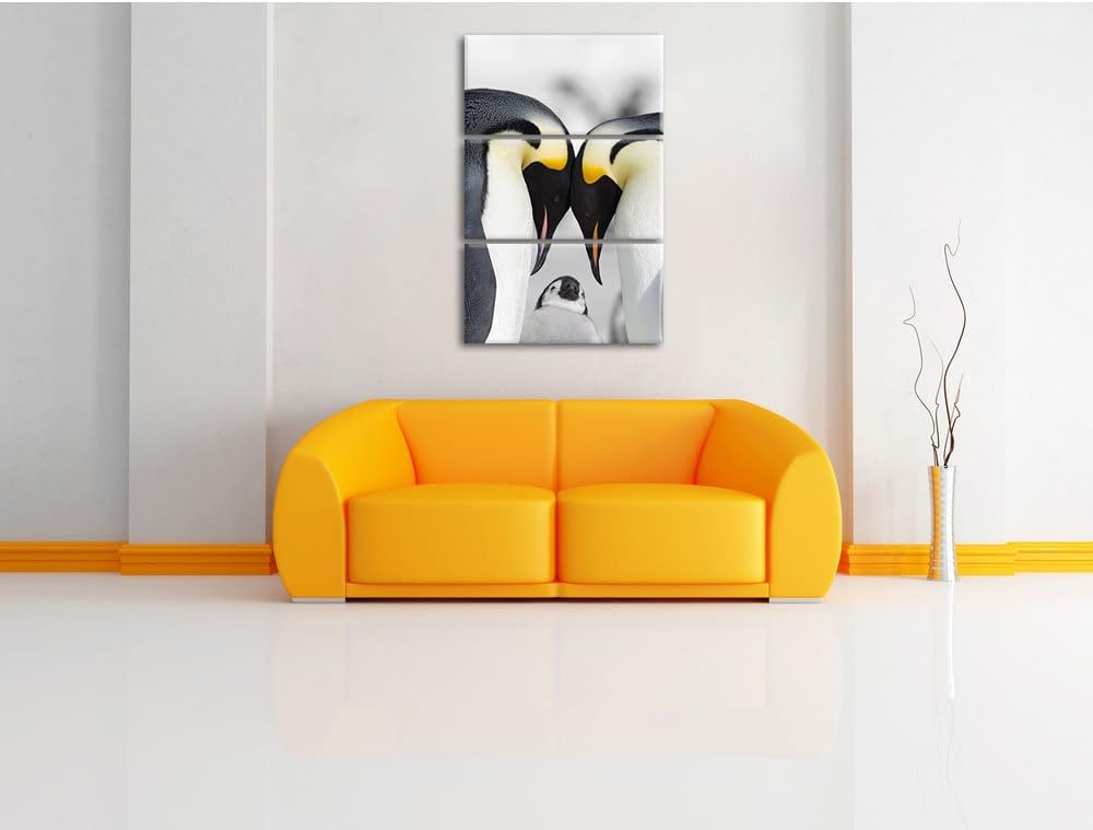 Pixxprint Kaiserpiguinpärchen Liebe B&W Detail 3-Teiler Leinwandbild 120x80 Bild auf Leinwand