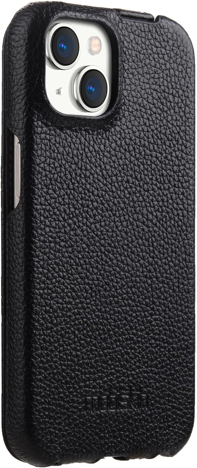 Hülle für iPhone 15 (6,1 Zoll), Flip Case, Schwarz | Handyhülle mit beschichtetem Leder, Schutzhülle