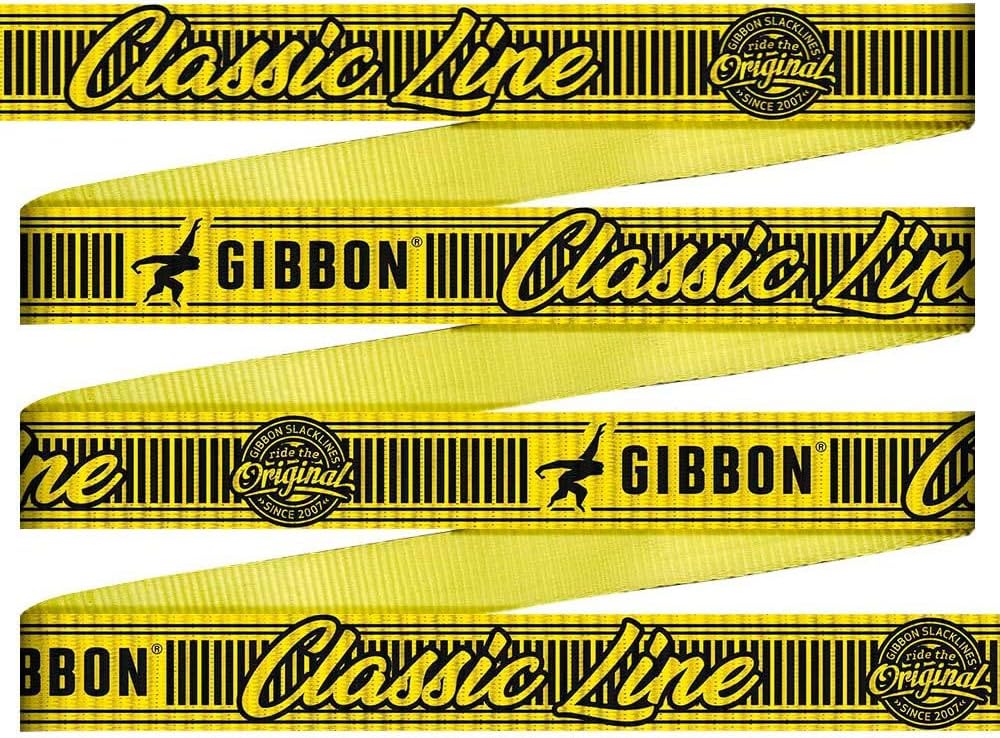 Gibbon Slacklines Classic Original Komplett-Set | 25m | TÜV Geprüft | Balance und Spass mit Trampoli