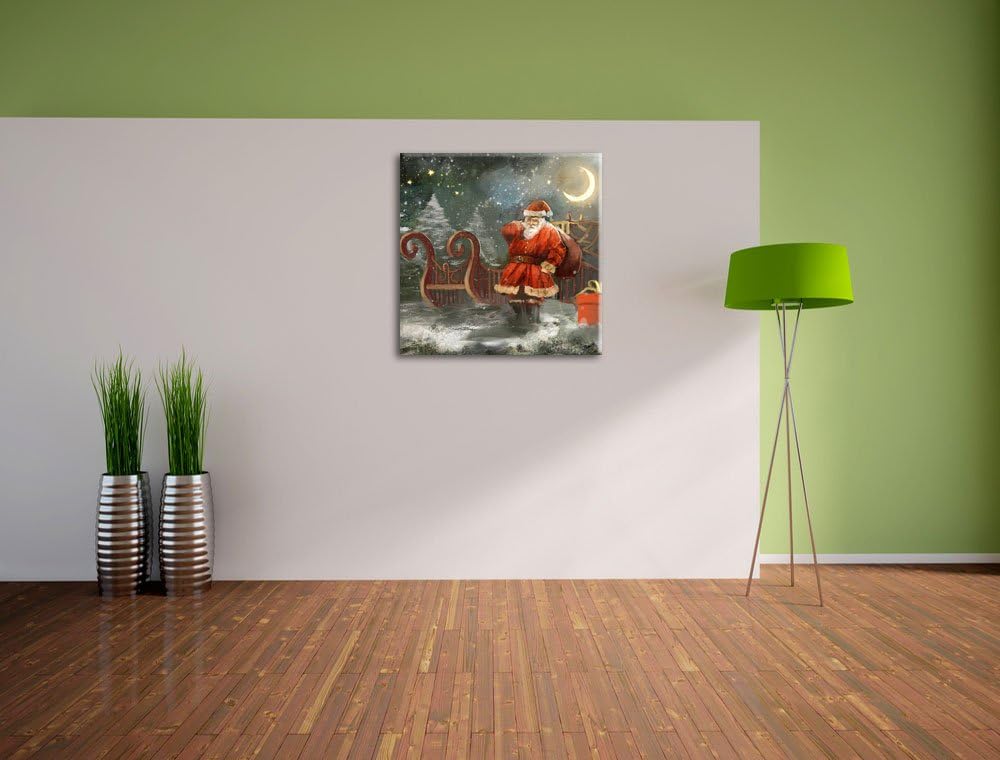 Pixxprint der erschöpfte Weihnachtsmann mit Geschenken, Format: 70x70 auf Leinwand, 70x70